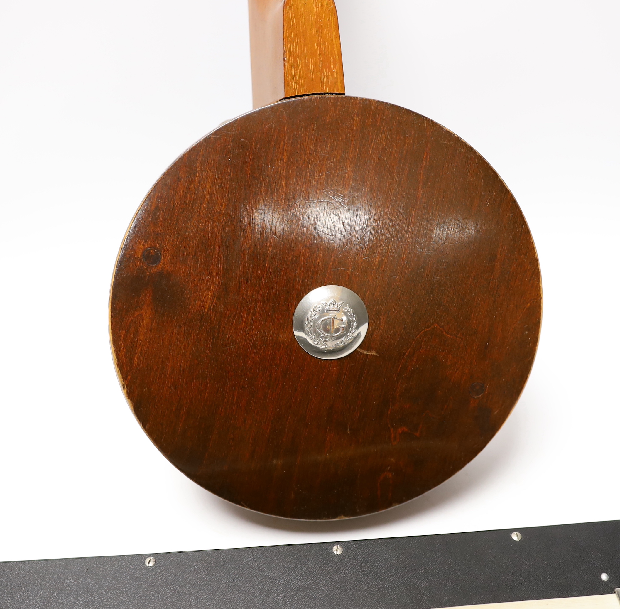 A John Grey and sons, London eight string banjolele in original case and a Hohner melodica, banjolele 57cm long